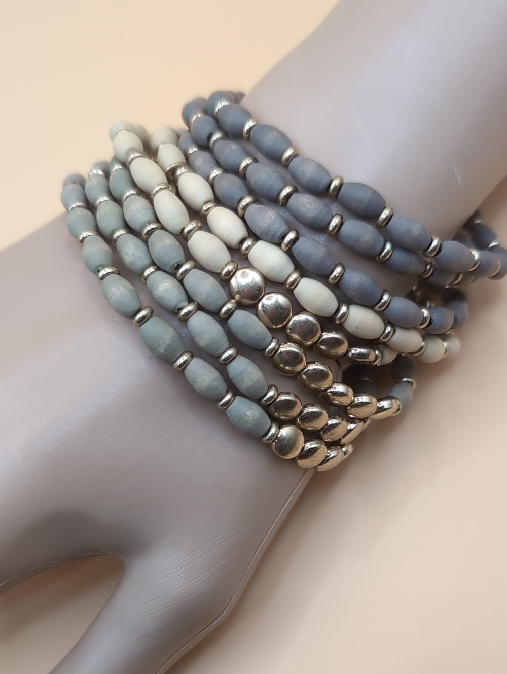 Plunder Stackable Neutral Earthy Beaded Stretch Bracelet Set of 8 NEW!